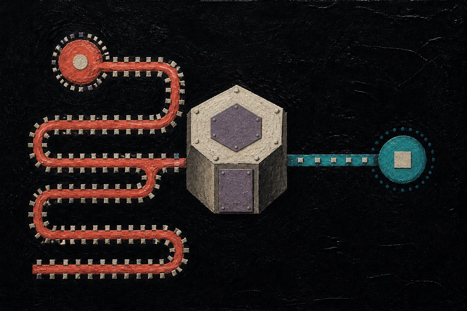 An illustrated vault with a delayed coral owner route and a direct cyan emergency route